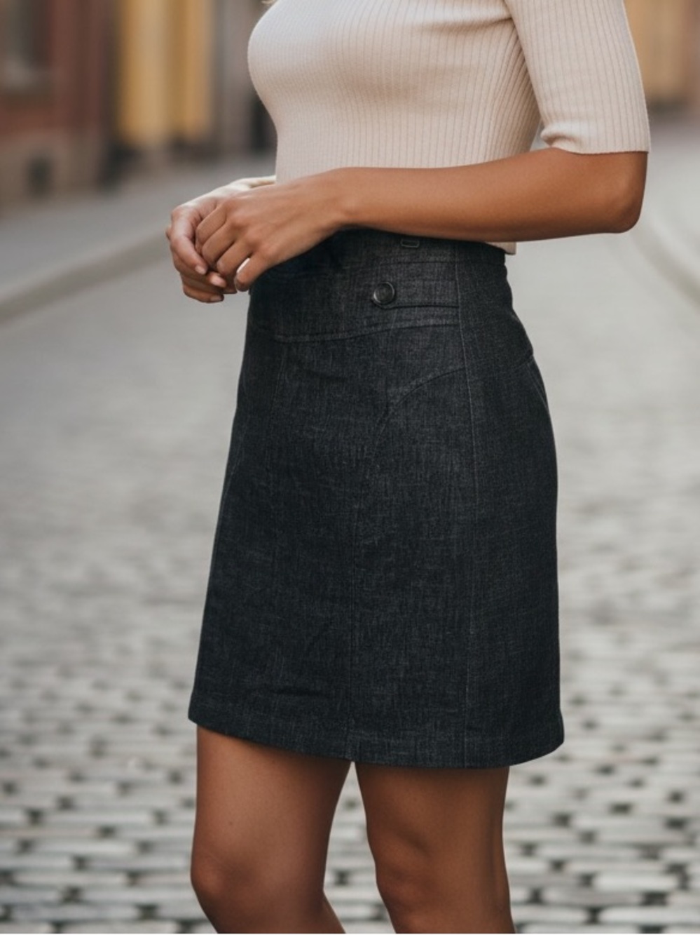 Byer California Charcoal Gray Button-Accent Pencil Skirt